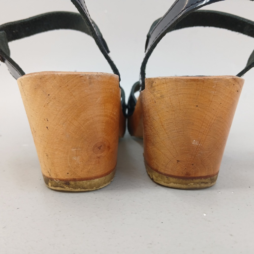 Sven Original Clog Sandals Women EU 36 US 5.5 Blue Patent Leather Wood Platform - Picture 5 of 12